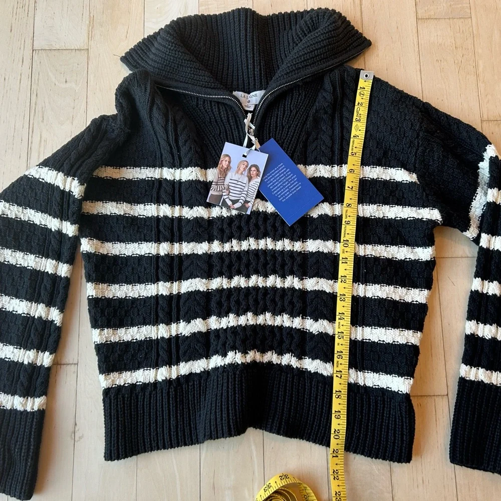 La Ligne x Target Black/White Striped Cotton Blend Shawl Zip Sweater Large NWT
